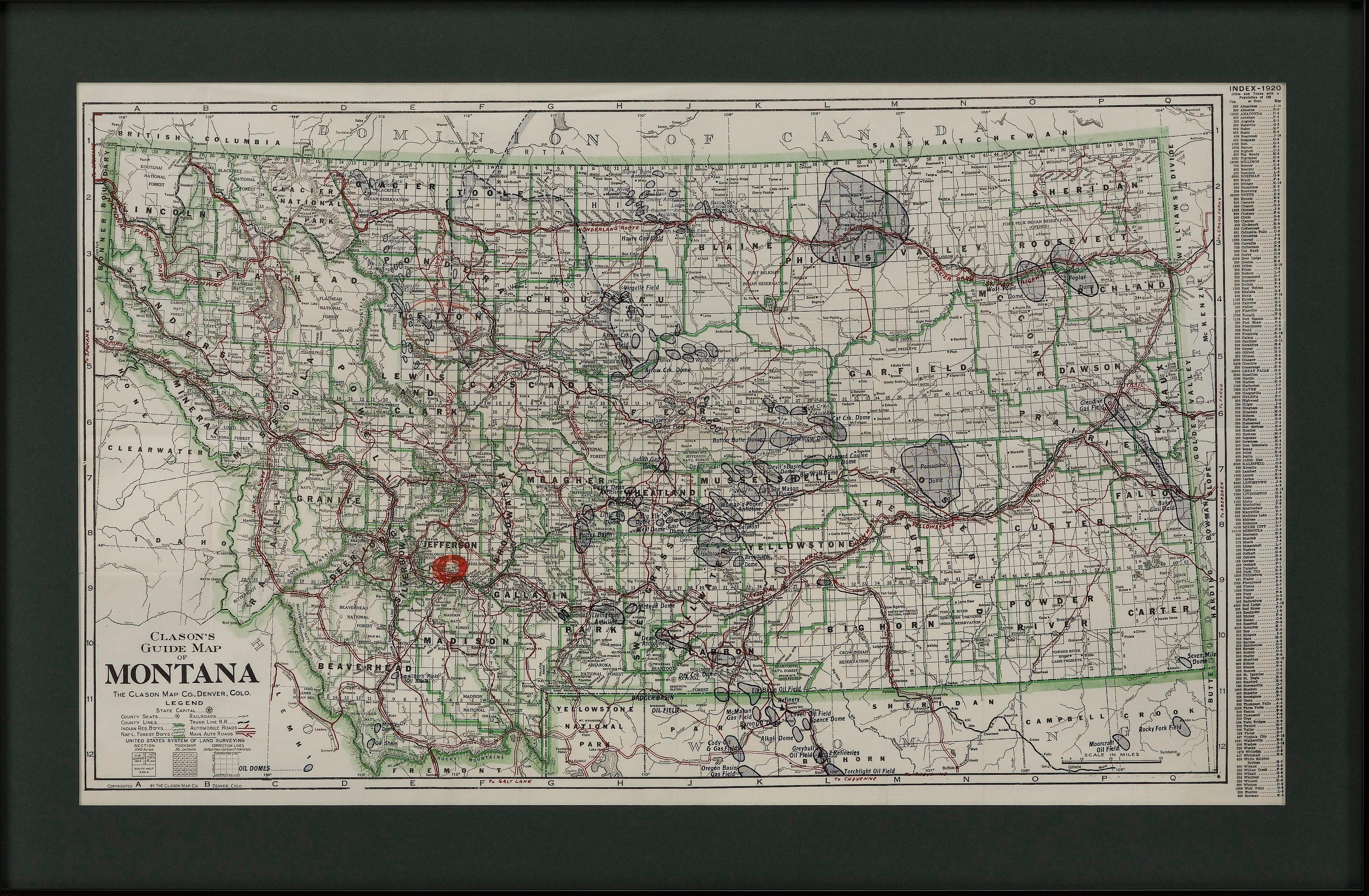 „Clason's Guide Map of Montana“ von The Clason Map Company, ca. 1920er Jahre (amerikanisch) im Angebot