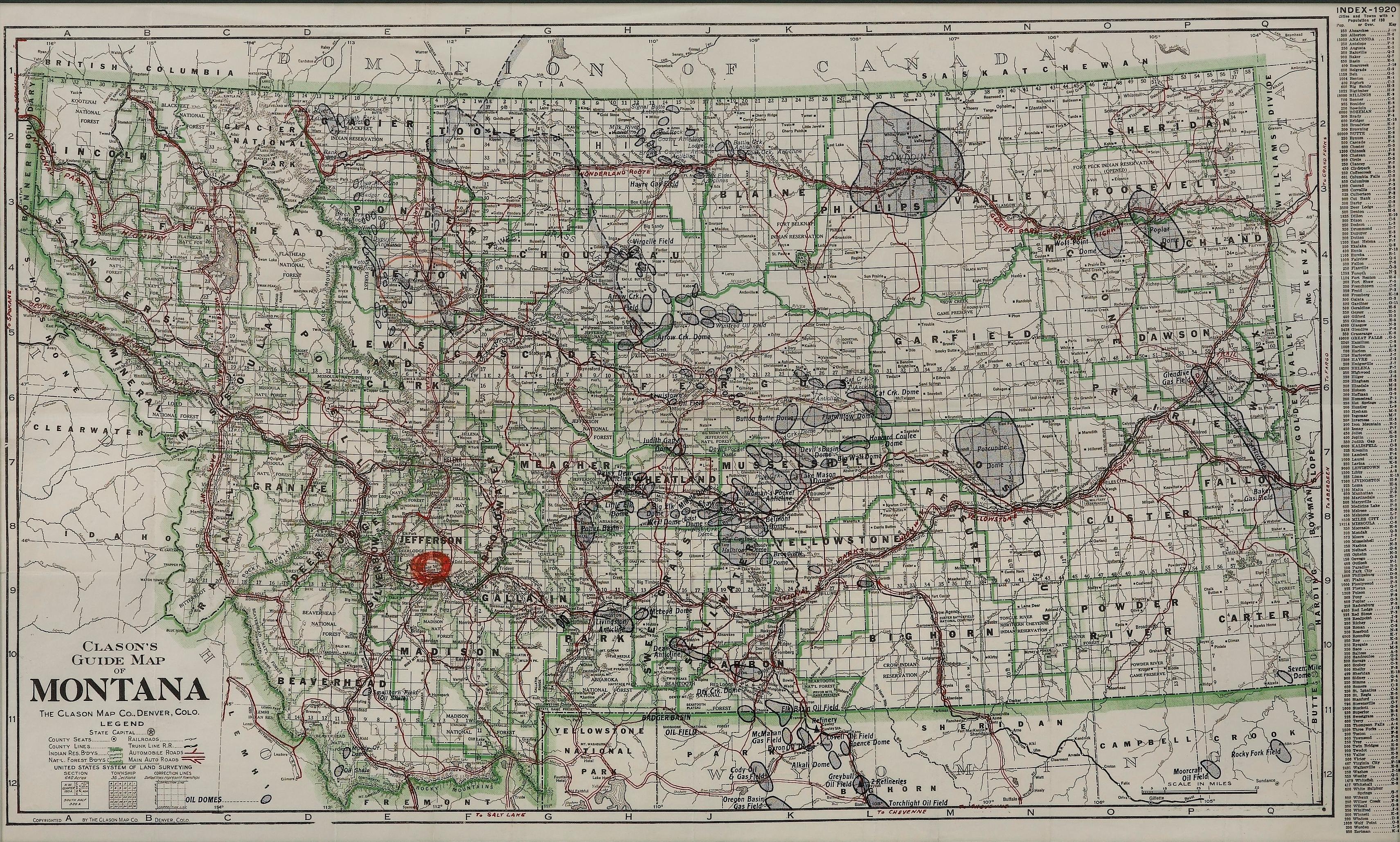 « Clason's Guide Map of Montana » par la Clason Map Company, vers 1920 Bon état - En vente à Colorado Springs, CO