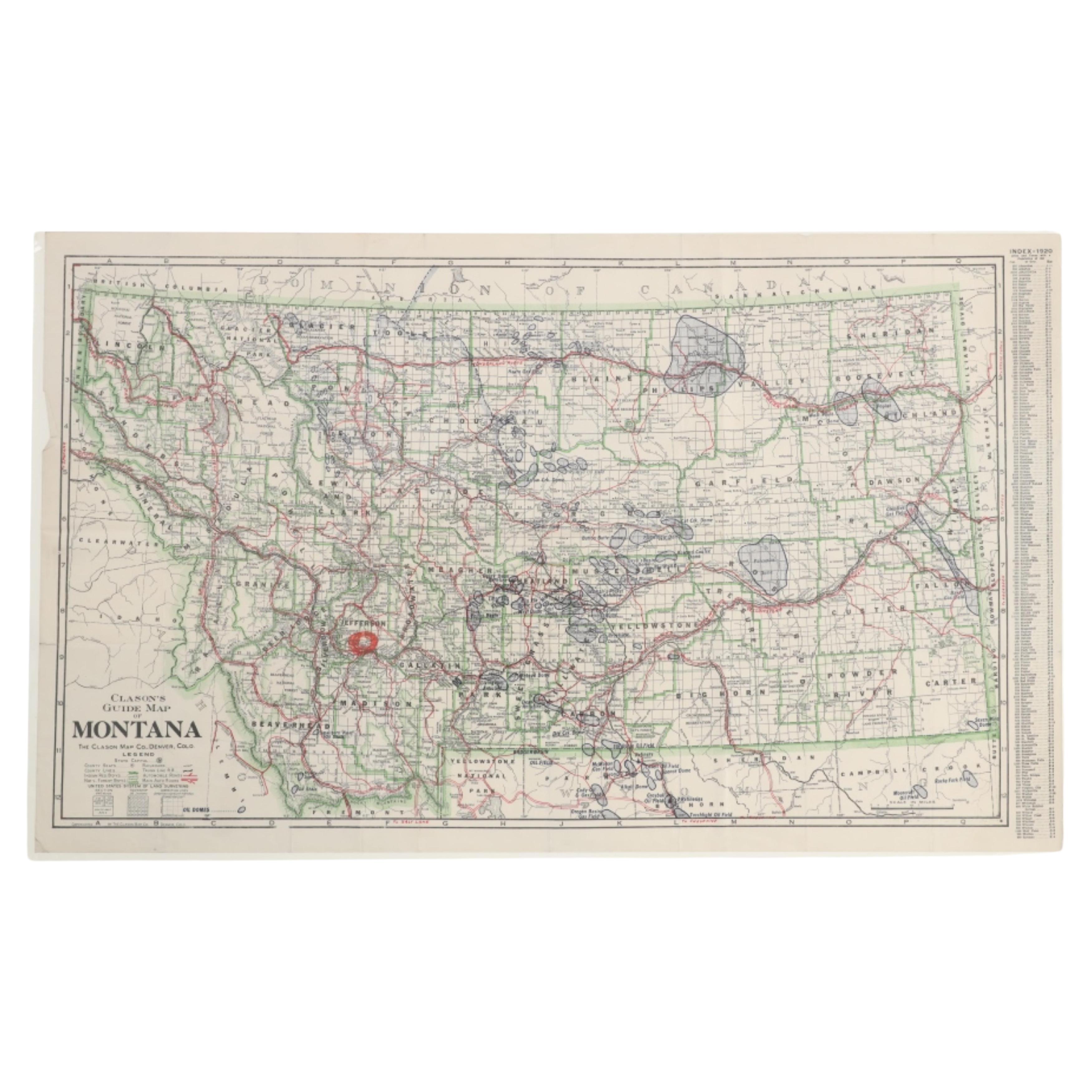 „Clason's Guide Map of Montana“ von The Clason Map Company, ca. 1920er Jahre im Angebot 2