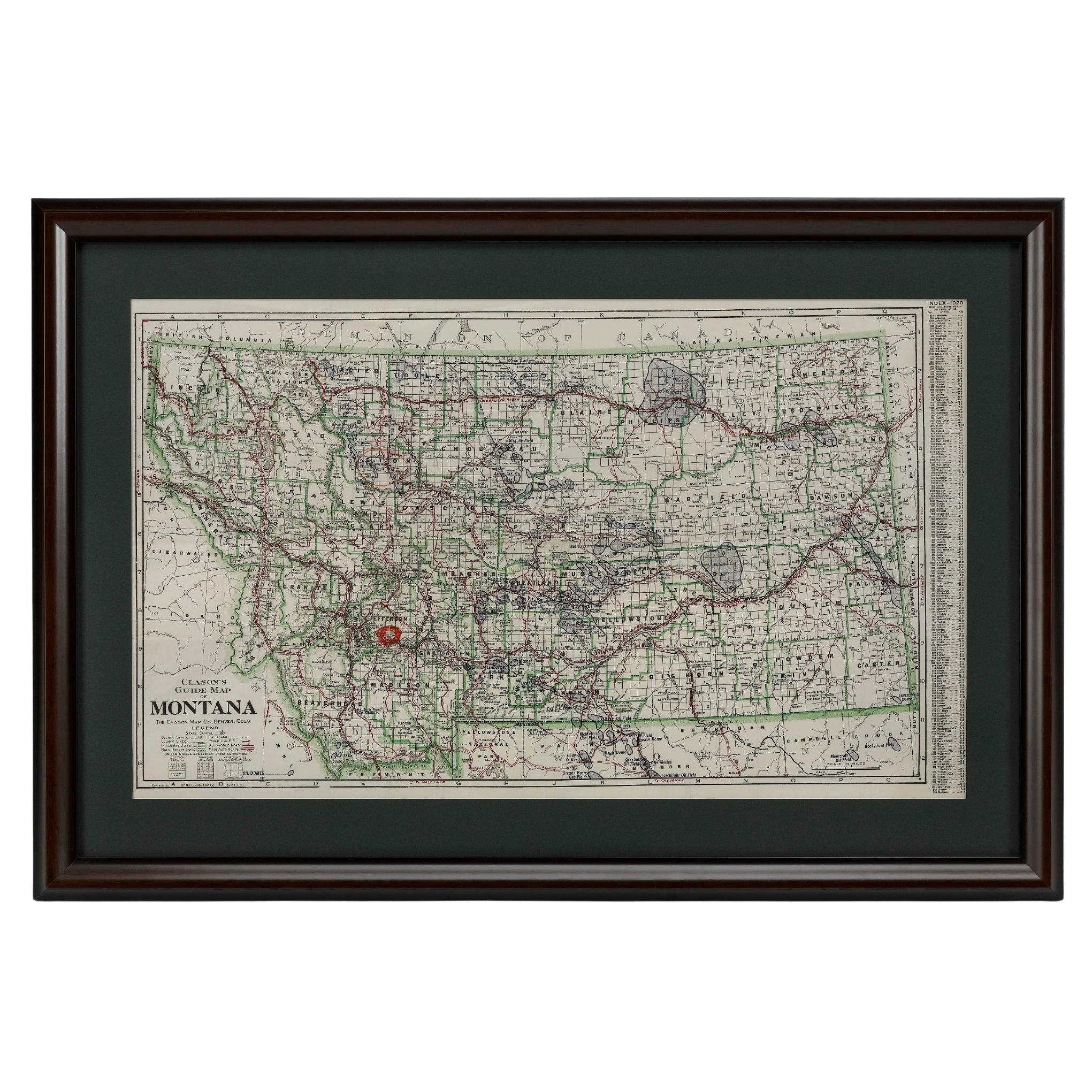 "Clason's Guide Map of Montana" by The Clason Map Company, Circa 1920s For Sale
