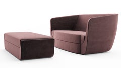 Clasp Loveseat & Ottoman, Contemporary Sofa Set Upholstered in Holly Hunt Velvet