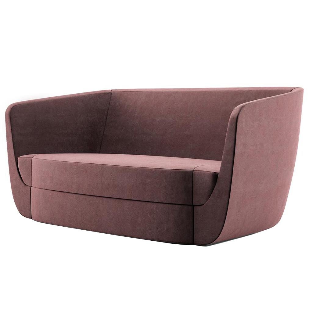 Clasp Modern Loveseat, Contemporary Two-Seat Upholstered in Holly Hunt Velvet For Sale