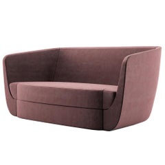 Clasp Modern Loveseat, Contemporary Two-Seat Upholstered in Holly Hunt Velvet