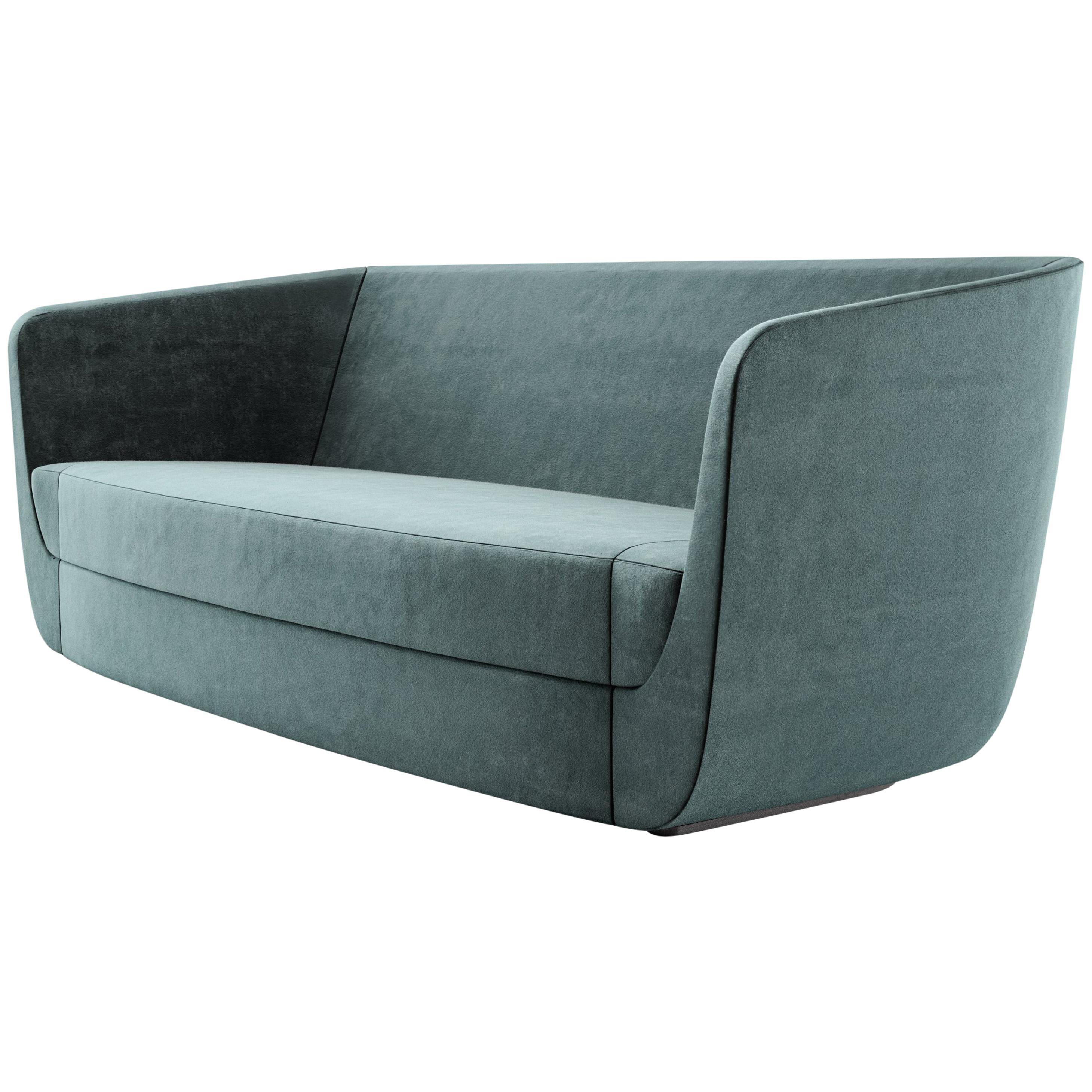 Clasp Modern Sofa, a Contemporary Three-Seat Upholstered in Holly Hunt Velvet For Sale