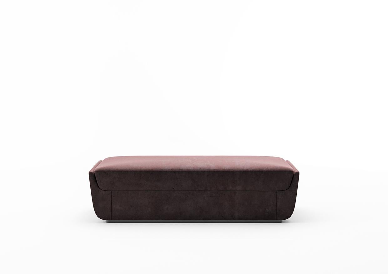 Modern Clasp Ottoman for Loveseat, Contemporary Bench Upholstered in Holly Hunt Velvet For Sale