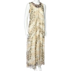 Class by Roberto Cavalli Beige Printed Silk Chiffon Sleeveless Dress M