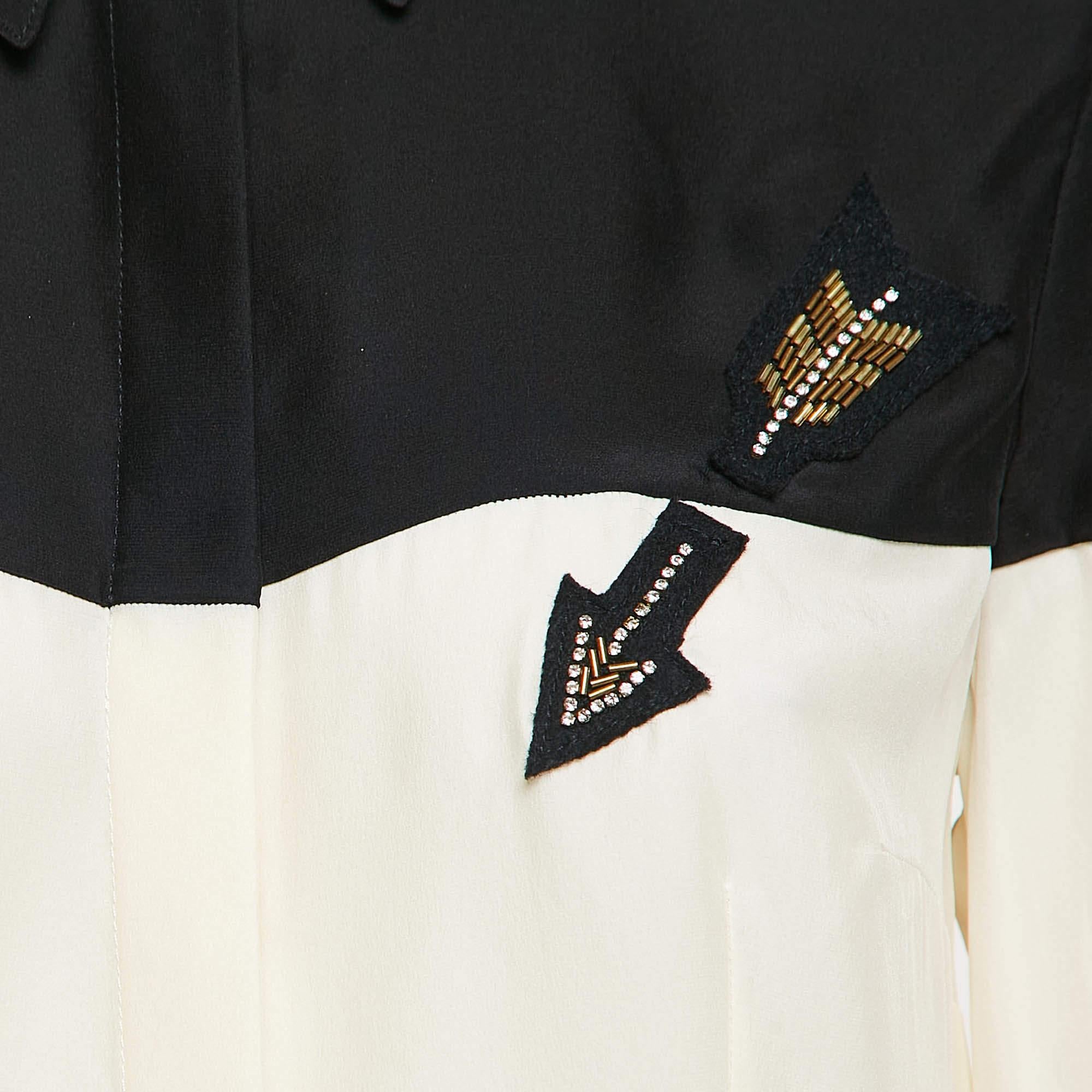 Beige Class by Roberto Cavalli Black/Cream Sateen Silk Embellished Arrow Shirt M For Sale