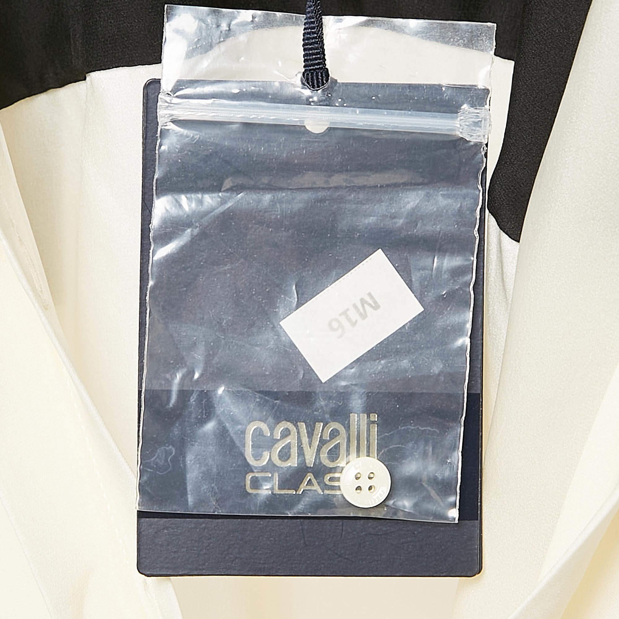 Women's Class by Roberto Cavalli Black/Cream Sateen Silk Embellished Arrow Shirt M For Sale