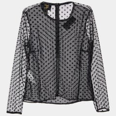 Class by Roberto Cavalli Black Flock Dotted Tulle Sheer Blouse M