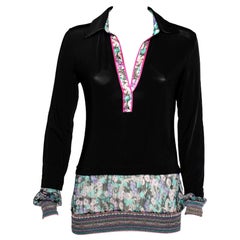 Class by Roberto Cavalli Black Jersey Contrast Paneled Top M