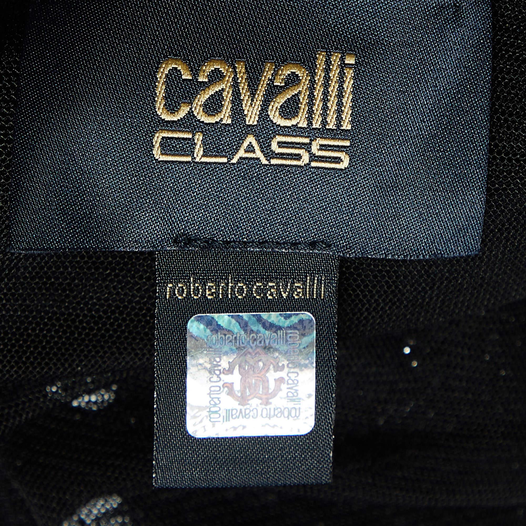 Class by Roberto Cavalli Schwarzes ärmelloses Maxikleid aus Jersey mit Verzierungen L Damen im Angebot