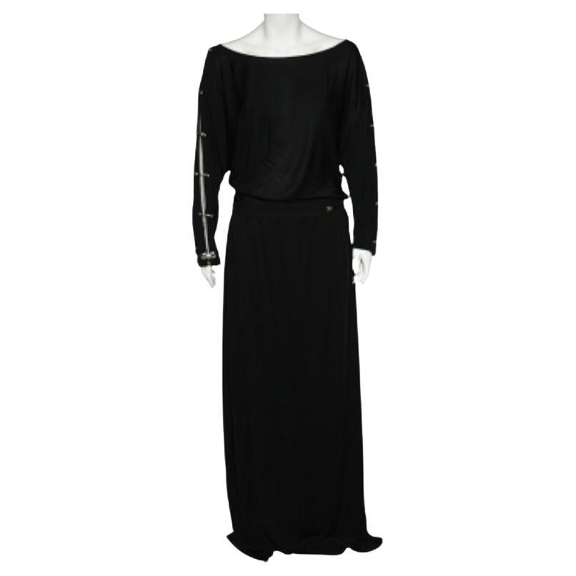 Class by Roberto Cavalli Maxi Abito in Jersey Nero con Dettaglio Link in Metallo L.