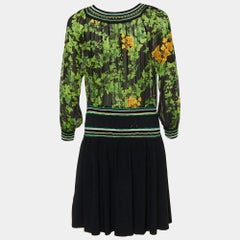 Robe midi Class by Roberto Cavalli en maille noire et soie imprimée M