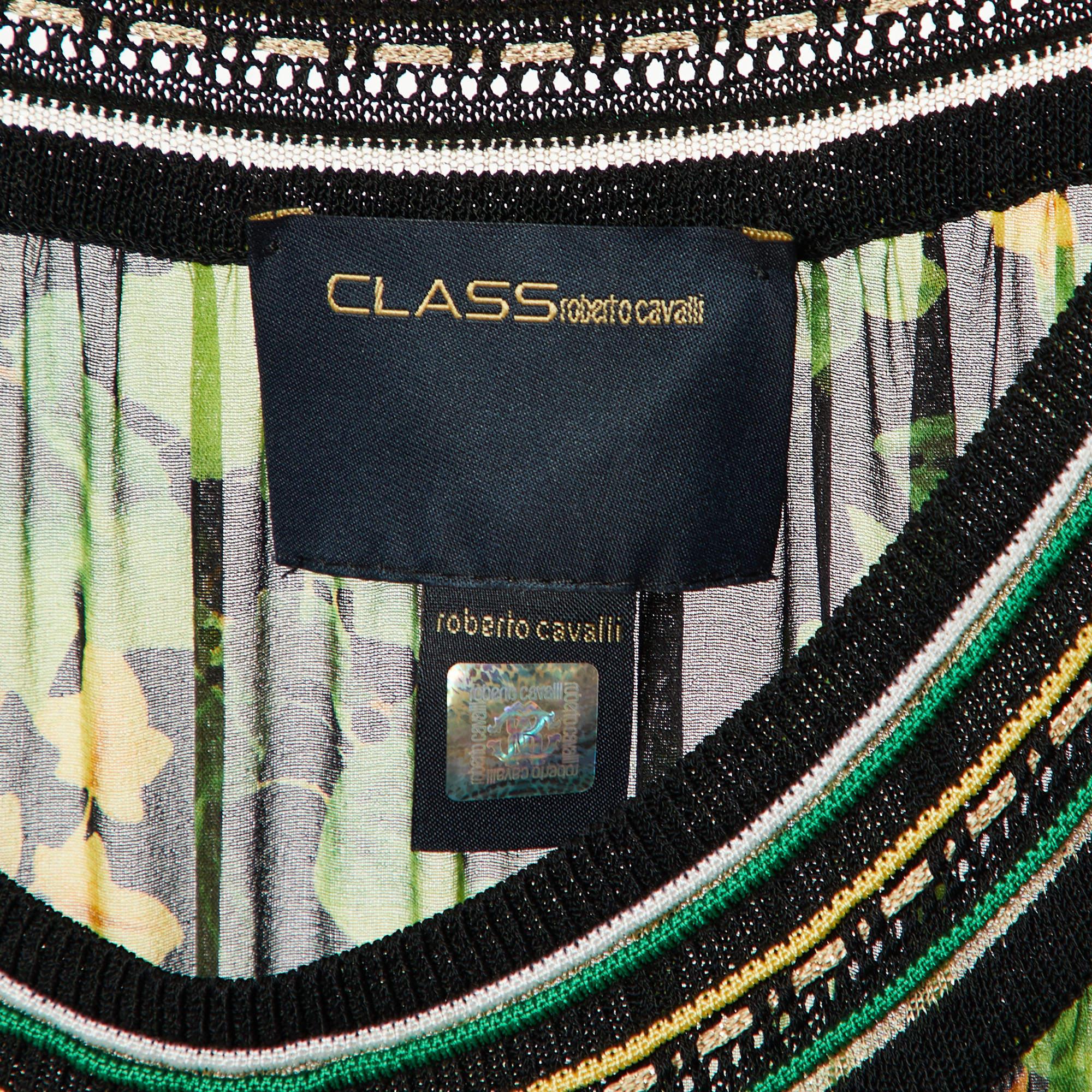 Women's Class by Roberto Cavalli Black Knit& Printed Silk Midi Dress M For Sale