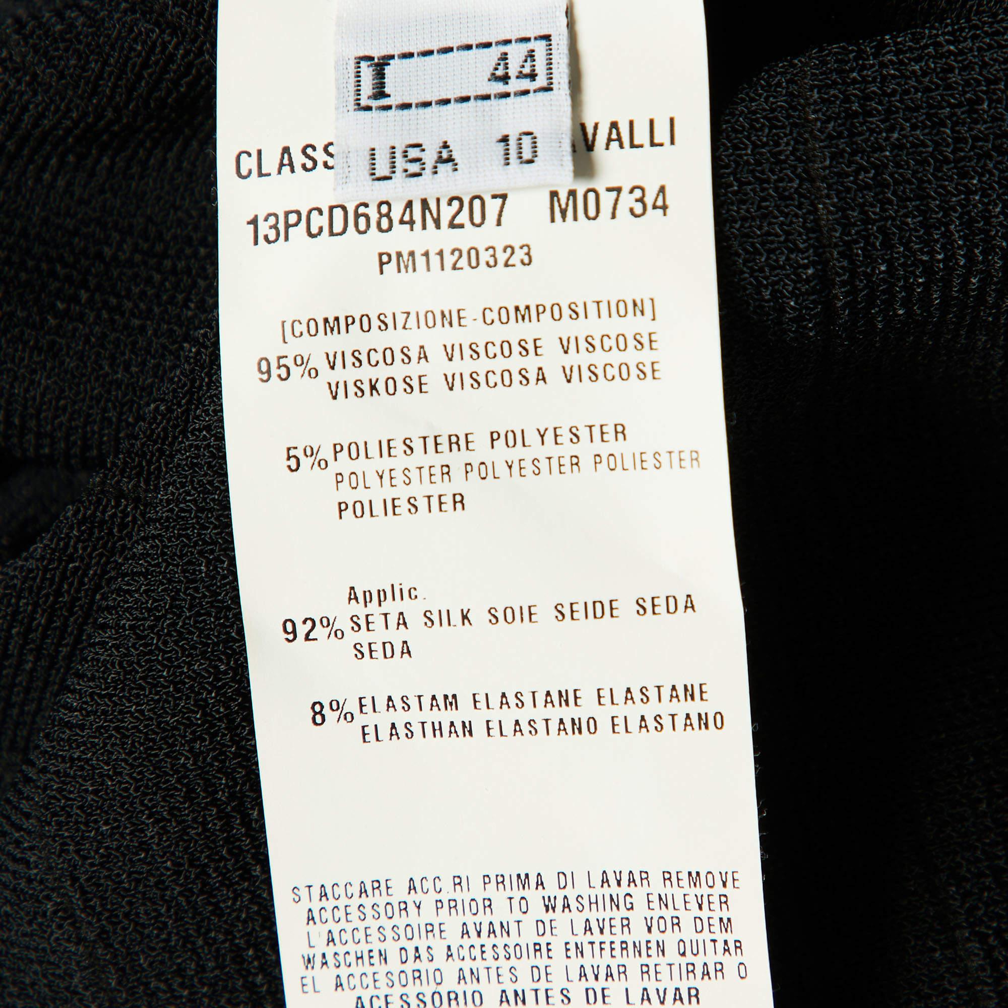 Class by Roberto Cavalli Black Knit& Printed Silk Midi Dress M For Sale 1
