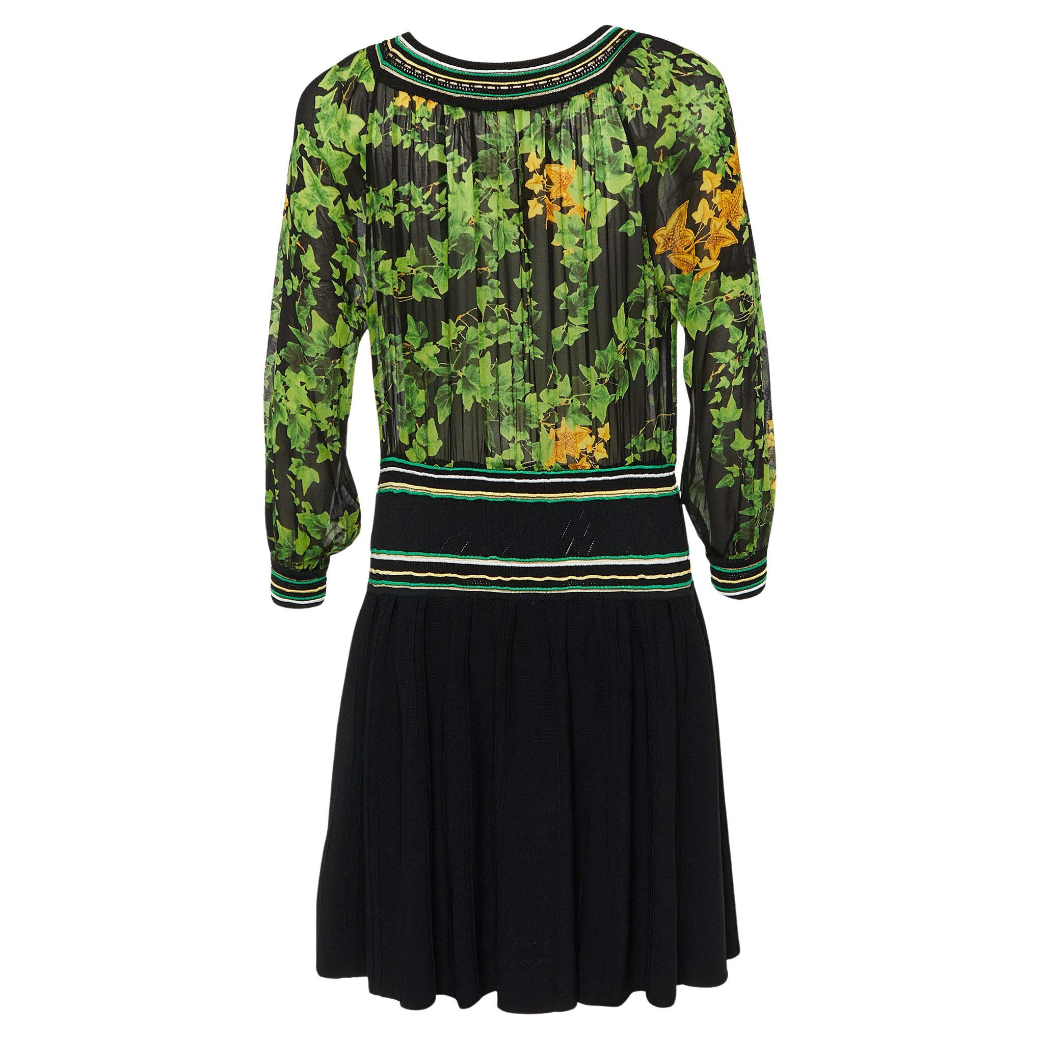 Class by Roberto Cavalli Black Knit& Printed Silk Midi Dress M For Sale
