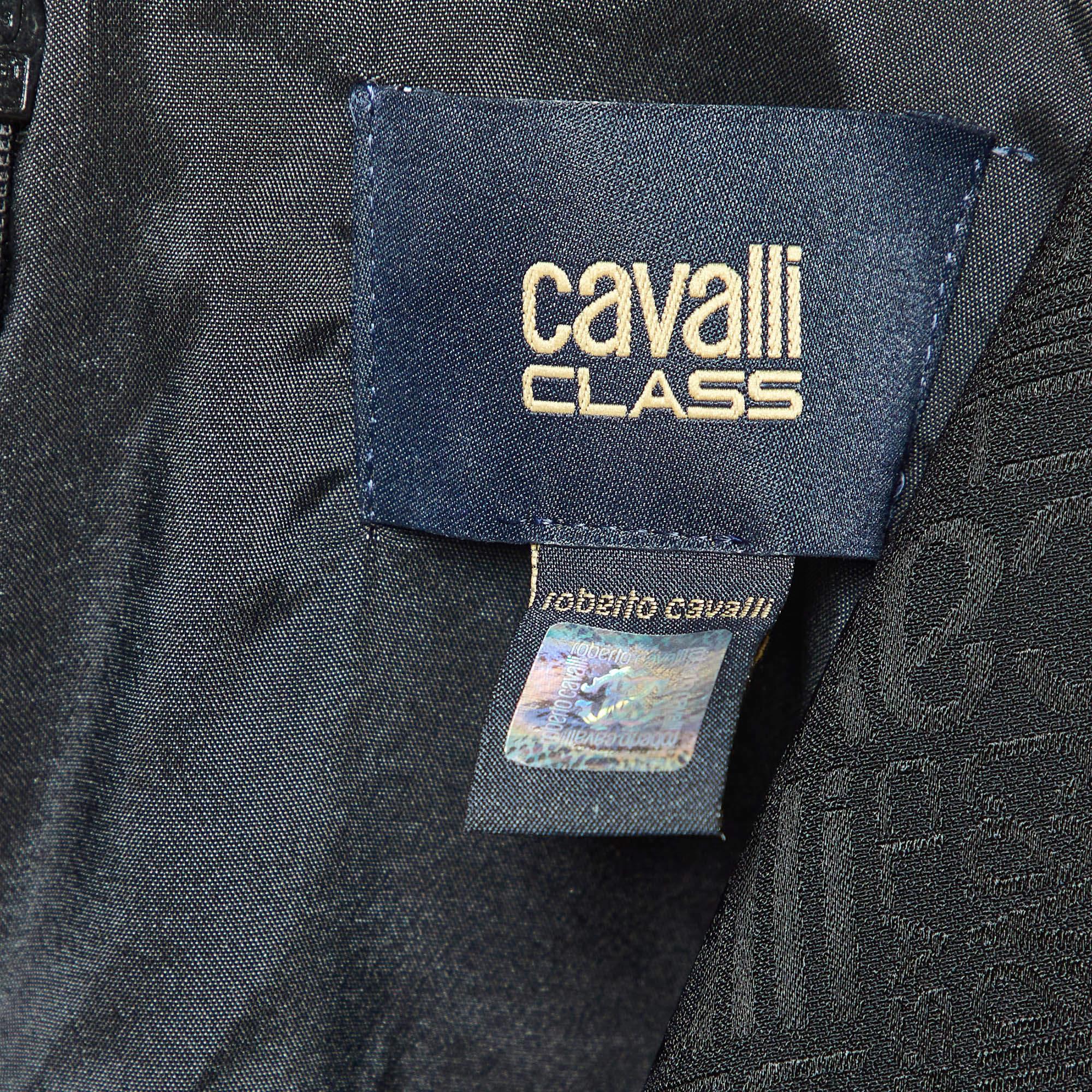 Women's Class by Roberto Cavalli Black Logo Jacquard Crepe Shift Dress S For Sale