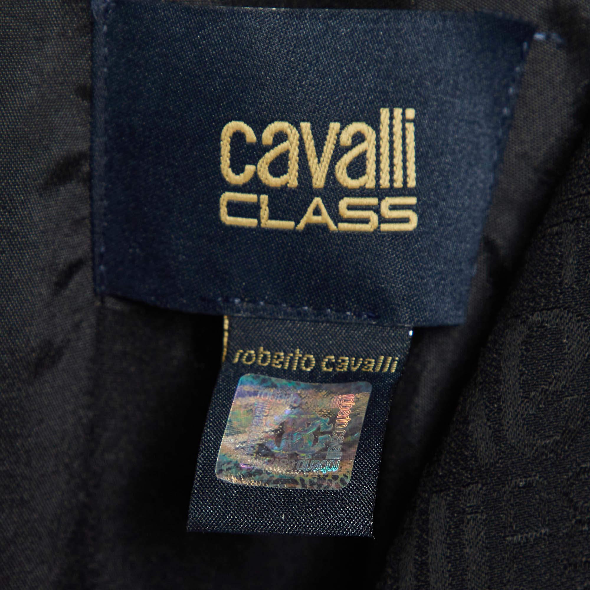 Class by Roberto Cavalli Black Logo Jacquard Crepe Shift Dress S For Sale 1