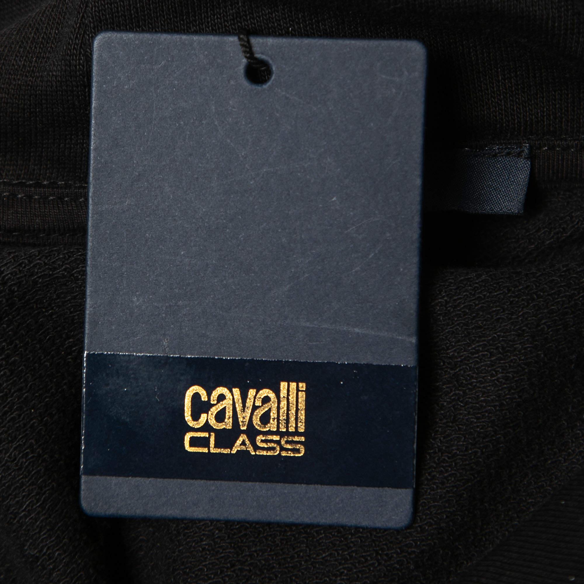 Class by Roberto Cavalli Black Logo Print Cotton Hooded Dress L en vente 2