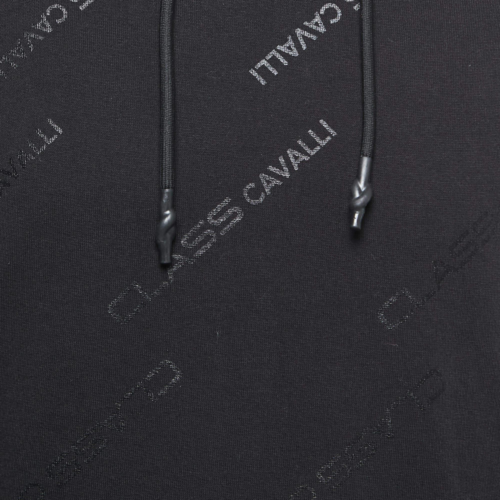 Class by Roberto Cavalli Black Logo Printed Cotton Hoodie S In Good Condition For Sale In Dubai, Al Qouz 2