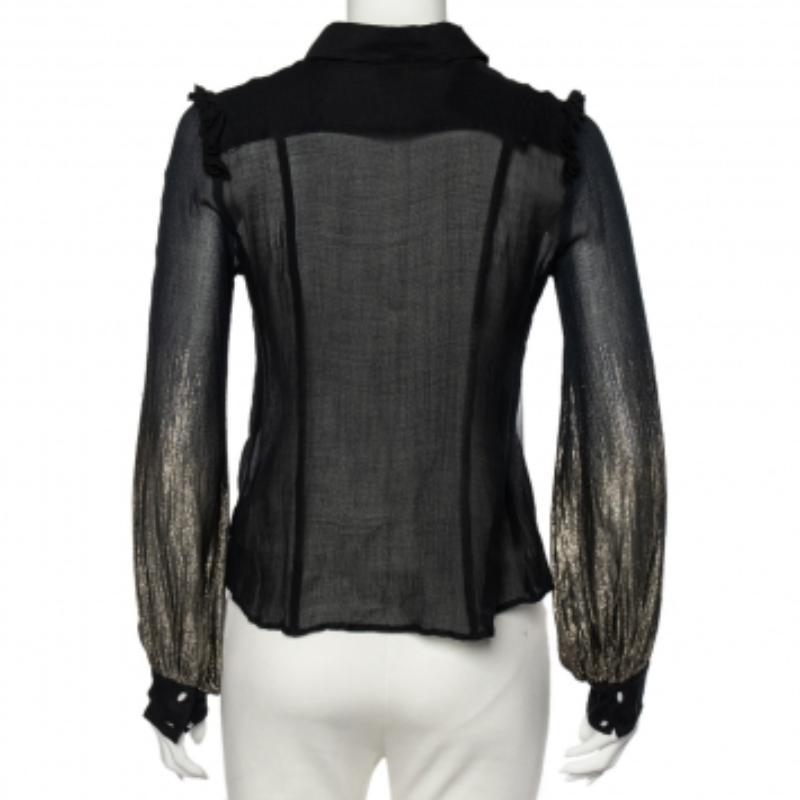 Noir Class by Roberto Cavalli Chemise en crêpe lurex noir avec boutons sur le devant M
