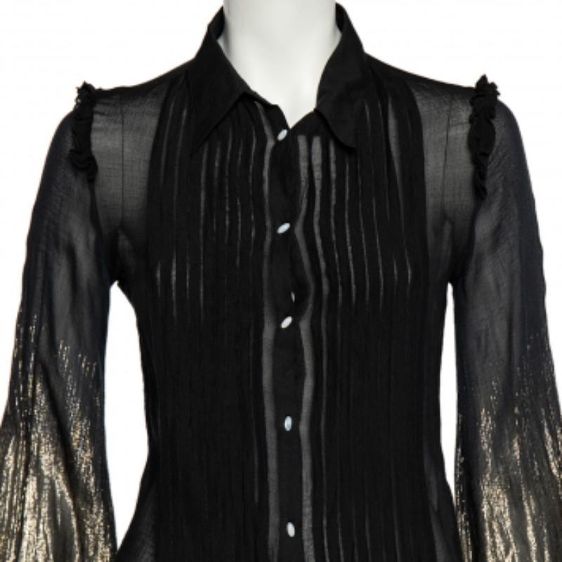  Class by Roberto Cavalli Chemise en crêpe lurex noir avec boutons sur le devant M Pour femmes 