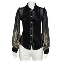 Class by Roberto Cavalli Camisa negra de crepé de lúrex con botones M