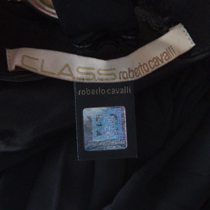 Class By Roberto Cavalli Black Pleated Chiffon Chain Strap Detail Maxi Dress M 1