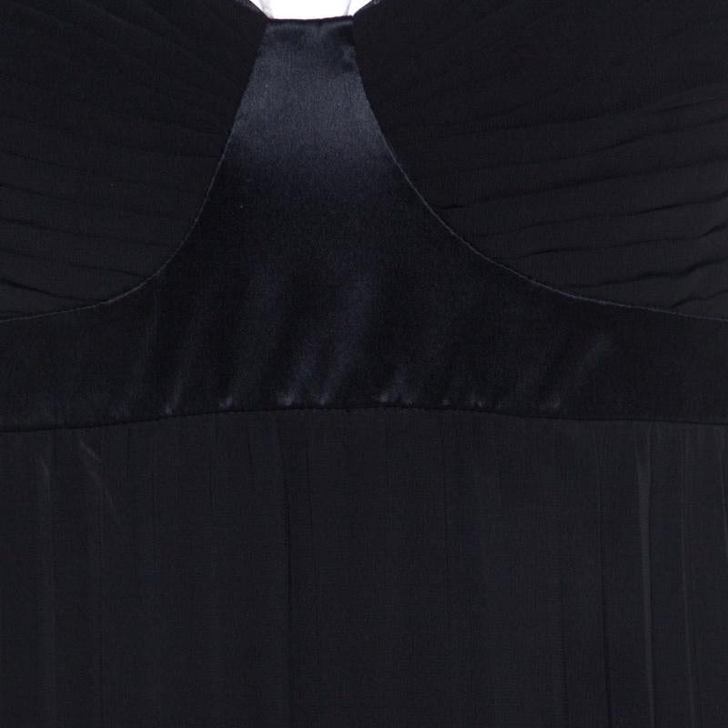 Class By Roberto Cavalli Black Pleated Chiffon Chain Strap Detail Maxi Dress M 2