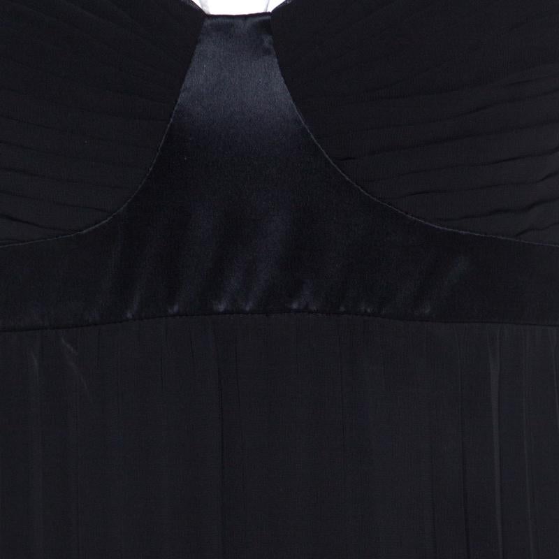 Class By Roberto Cavalli Black Pleated Chiffon Gold Chain Strap Detail Dress M 1