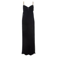 Class By Roberto Cavalli, schwarzes plissiertes Chiffonkleid mit Goldkettenriemen, M