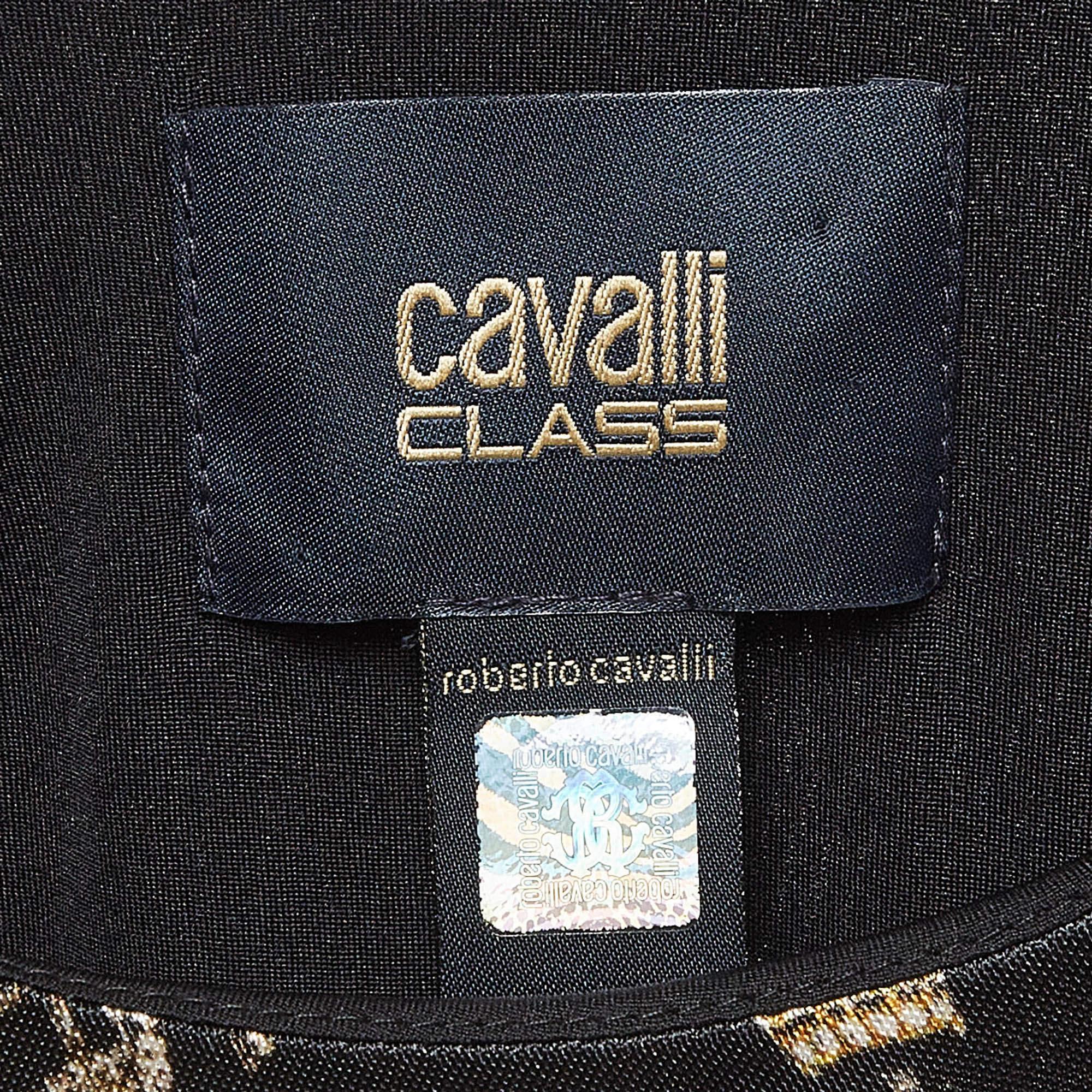 Class by Roberto Cavalli Schwarzes bedrucktes, gerafftes, ärmelloses Maxikleid aus Jersey M Damen im Angebot