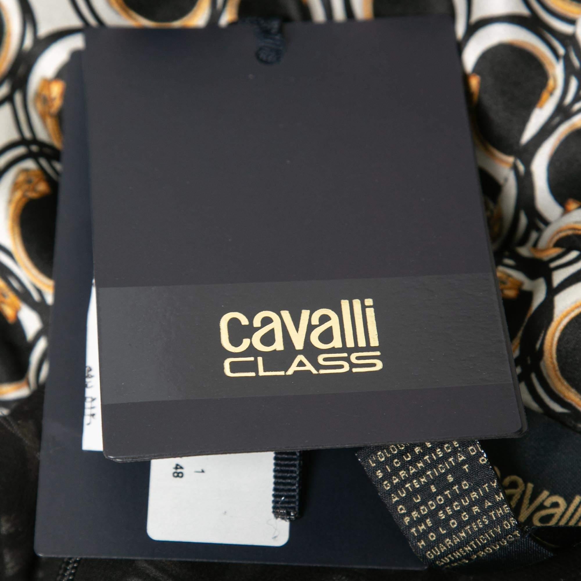 Class by Roberto Cavalli Black Printed Silk & Crepe Long Sleeve Maxi Dress L In Excellent Condition In Dubai, Al Qouz 2