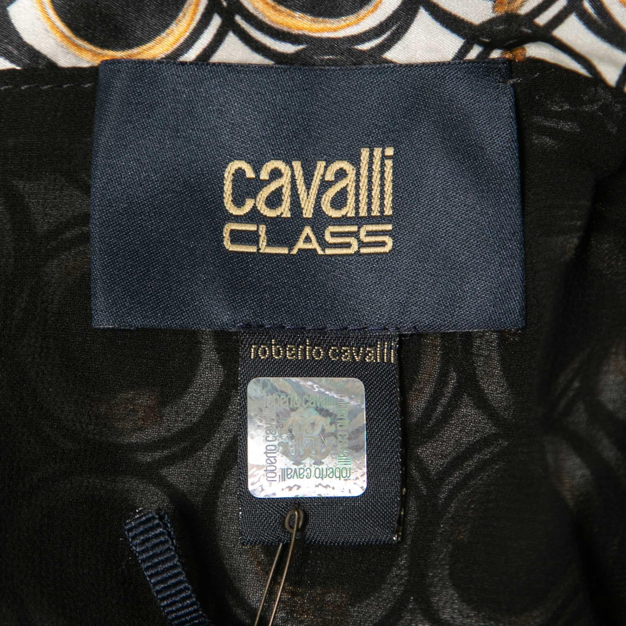 Class by Roberto Cavalli Black Printed Silk & Crepe Long Sleeve Maxi Dress L 1