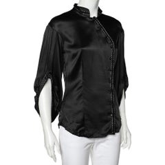 Class by Roberto Cavalli Black Silk Satin Button Front Top M