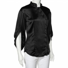 Class by Roberto Cavalli Black Silk Satin Button Front Top M