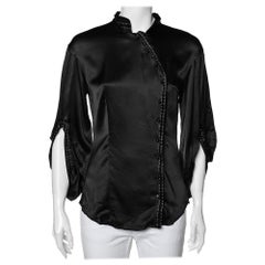 Class by Roberto Cavalli Black Silk Satin Button Front Top M