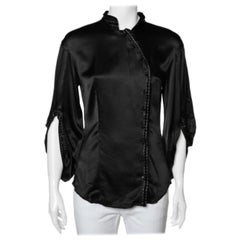 Class by Roberto Cavalli Black Silk Satin Button Front Top M