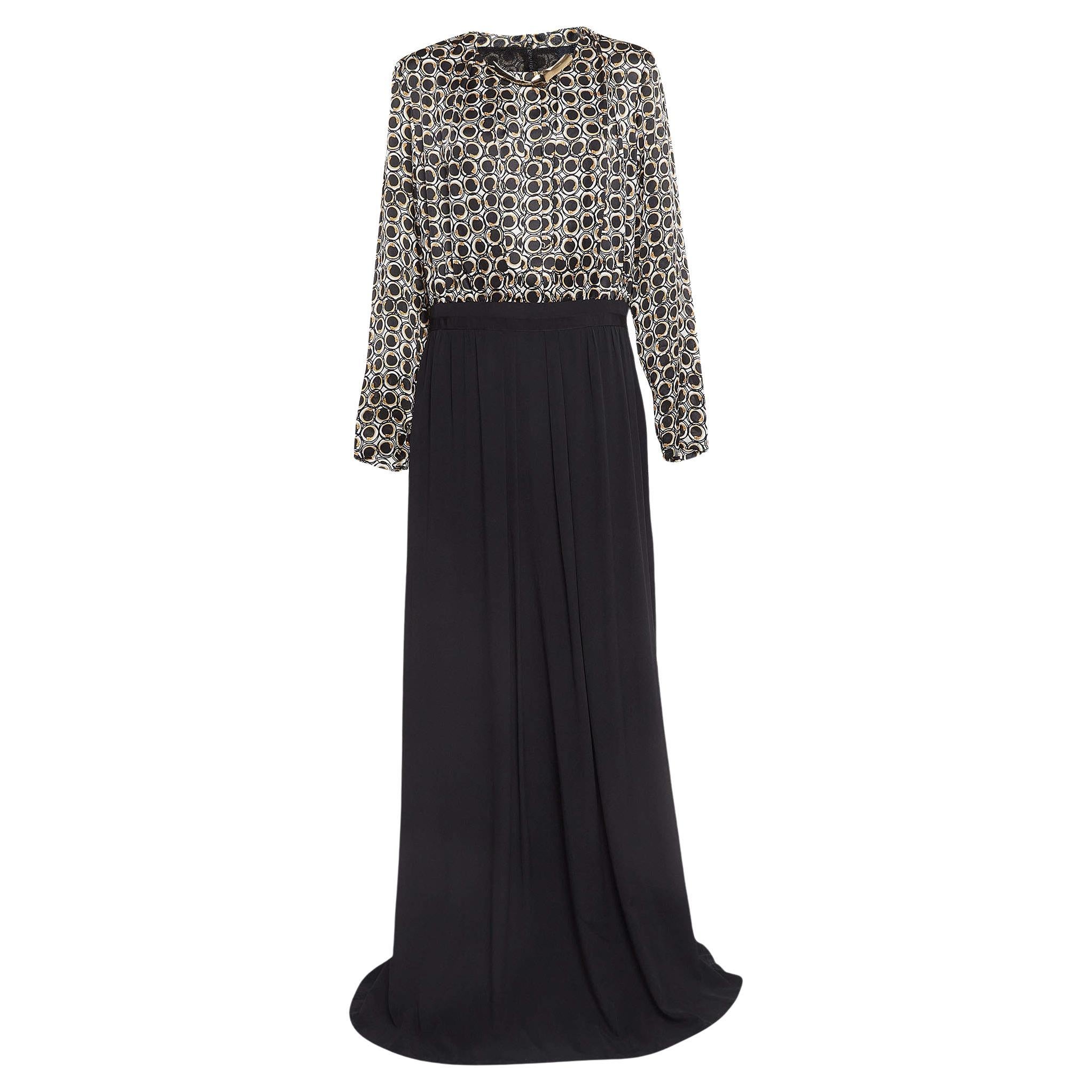 Class by Roberto Cavalli Black Snake Print and Crepe Stampa Cerchi Maxi Dress L For Sale