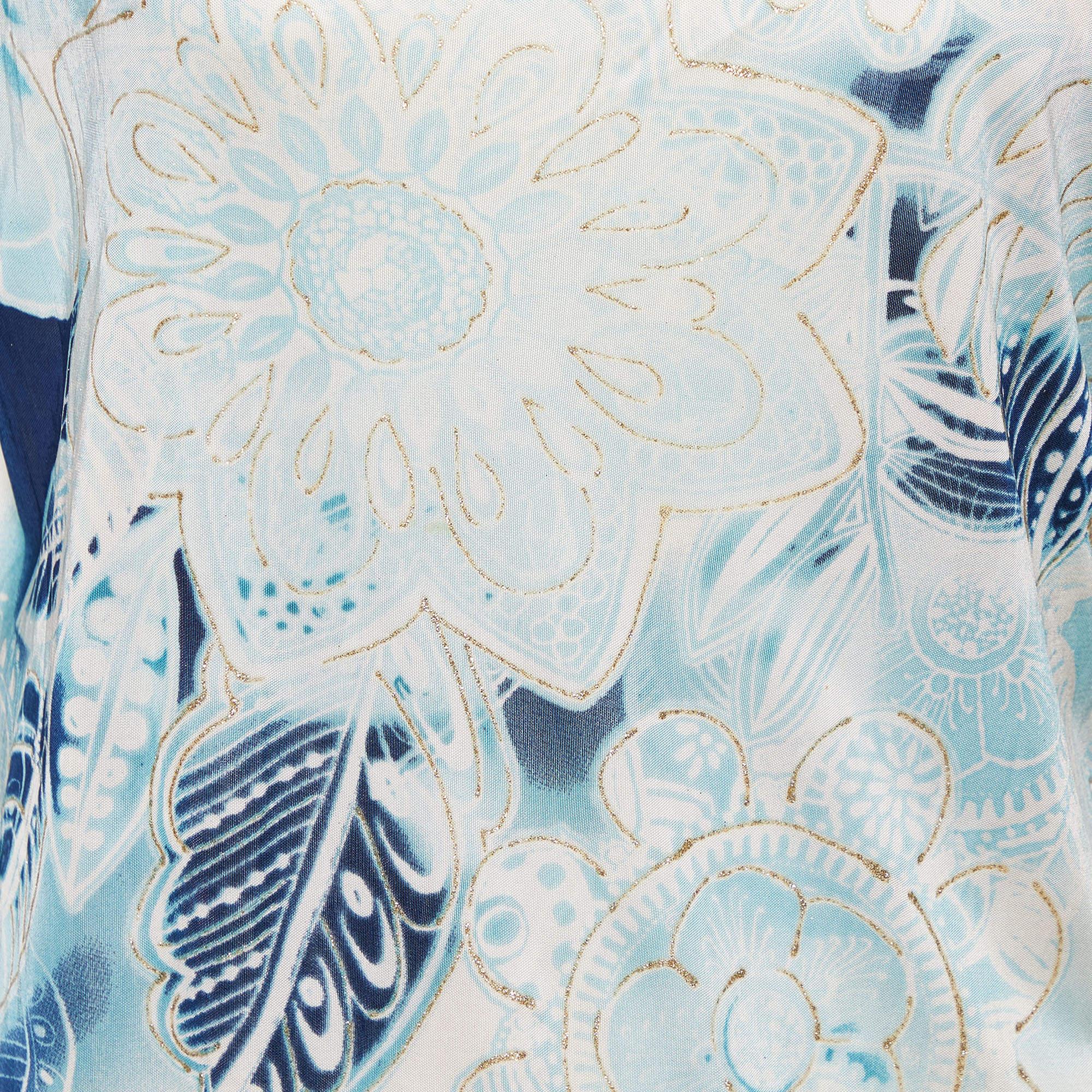 Bleu Haut Class by Roberto Cavalli imprimé bleu avec nœud à la taille L en vente