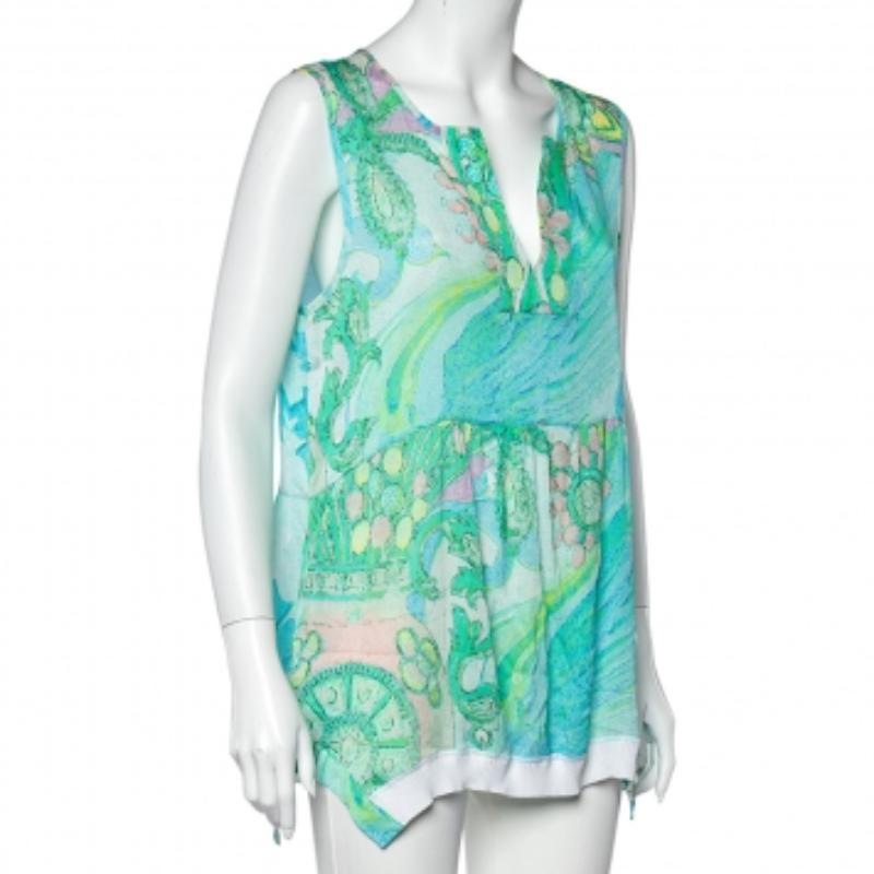 Bleu Haut Class by Roberto Cavalli imprimé bleu avec bordure en tricot côtelé L