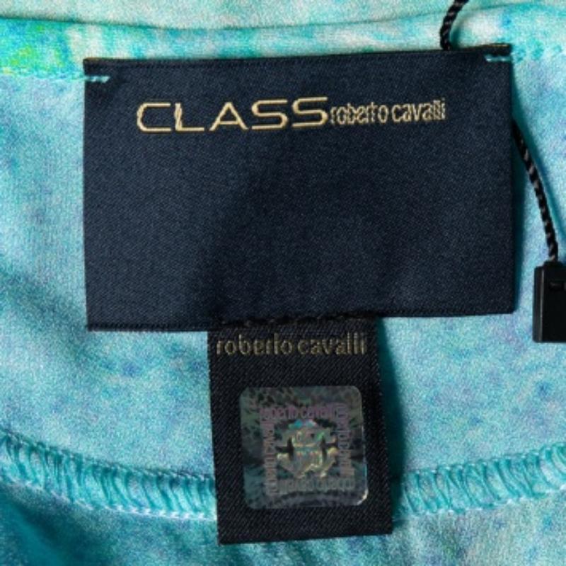  Haut Class by Roberto Cavalli imprimé bleu avec bordure en tricot côtelé L Pour femmes 
