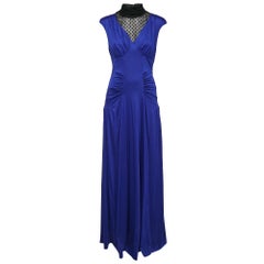 Class by Roberto Cavalli Blue Tulle Trim Jersey Ruched Maxi Dress M