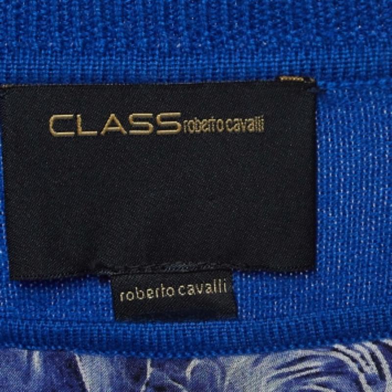 Class by Roberto Cavalli Chaqueta abotonada con inserciones de seda y lana azul M Azul en venta