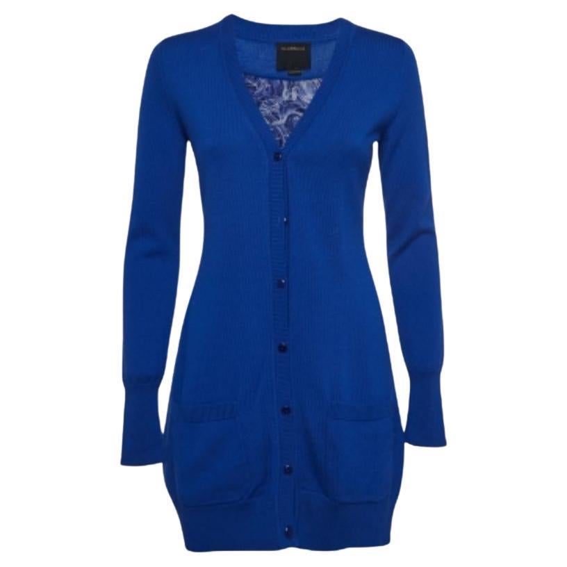 Class by Roberto Cavalli Chaqueta abotonada con inserciones de seda y lana azul M
