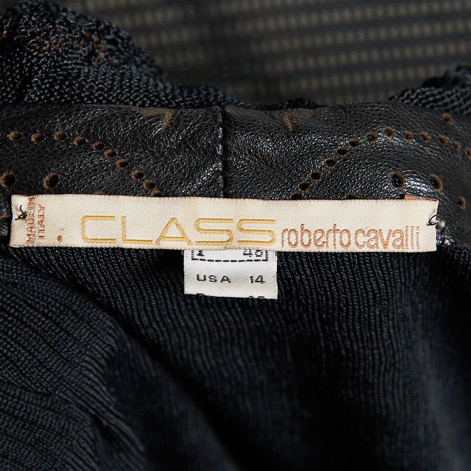 Class by Roberto Cavalli Veste à volants en cuir et tricot Brown L État moyen - En vente à Dubai, Al Qouz 2
