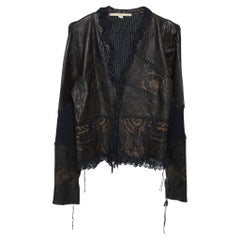 Class by Roberto Cavalli Brown Leather & Knit Ruffled Jacket L