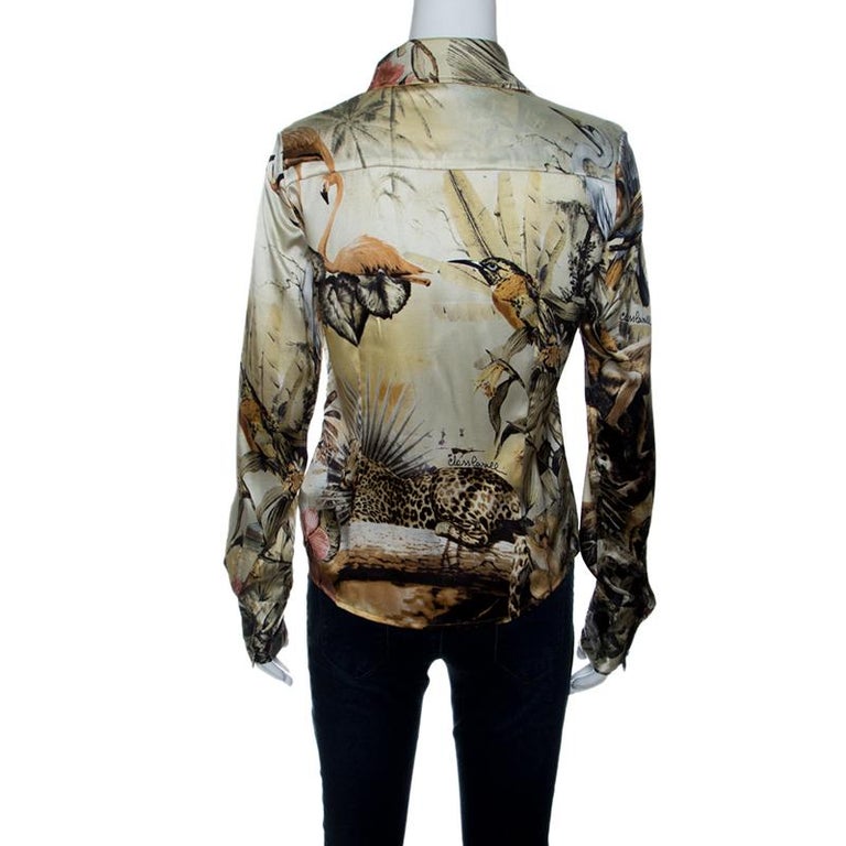 Class by Roberto Cavalli Floral Printed Stretch Silk Satin Button Front ...