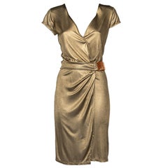 Class by Roberto Cavalli Gold Metallic Belt Detail Faux Wrap Dress M