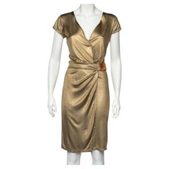 Class by Roberto Cavalli Gold Metallic Belt Detail Faux Wrap Dress M